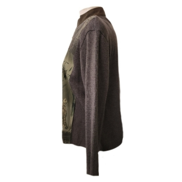 American Vintage Cheetah Print Knit Jacket Green Size L - Picture 10 of 13